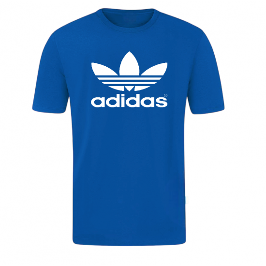 T-SHIRT 100% ΒΑΜΒΑΚΙ ΜΕ LOGO - ΜΠΛΕ ΡΟΥΑ - ADIDAS ΤΡΙΦΥΛΛΙ ΜΕΓΑΛΟ 